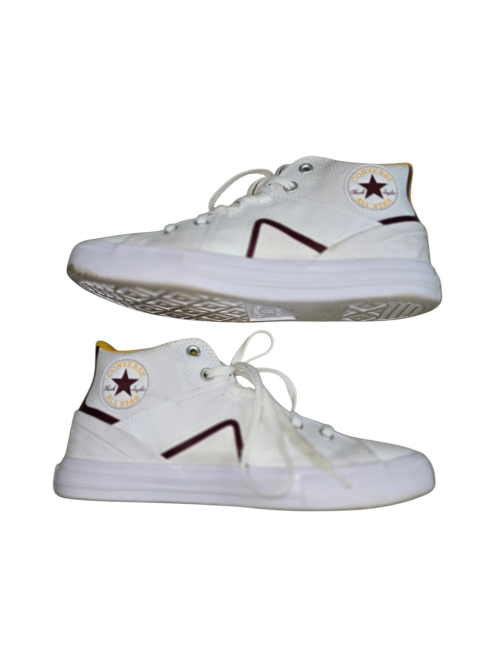 Converse Mens White High-Top Sneakers with Maroon Star and Trim